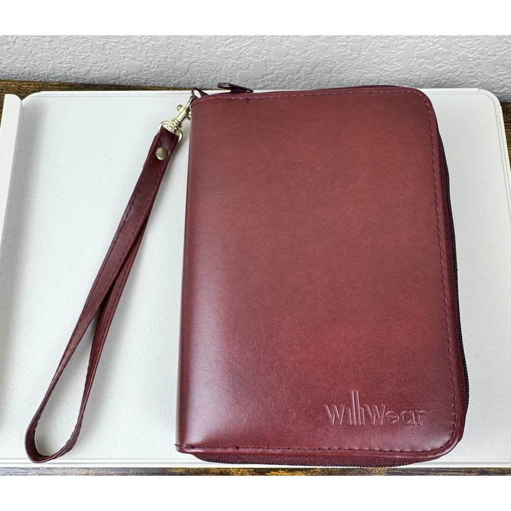 Williwear Business Planner Organizer Wallet Burgundy Zip Faux Leather New